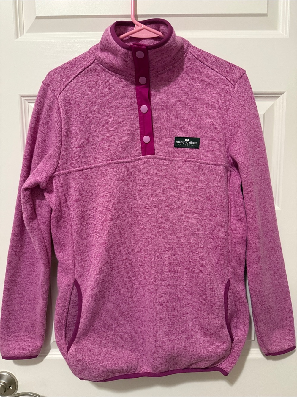 Simply Southern Heathered Pink Snap-Front Quarter Pullover